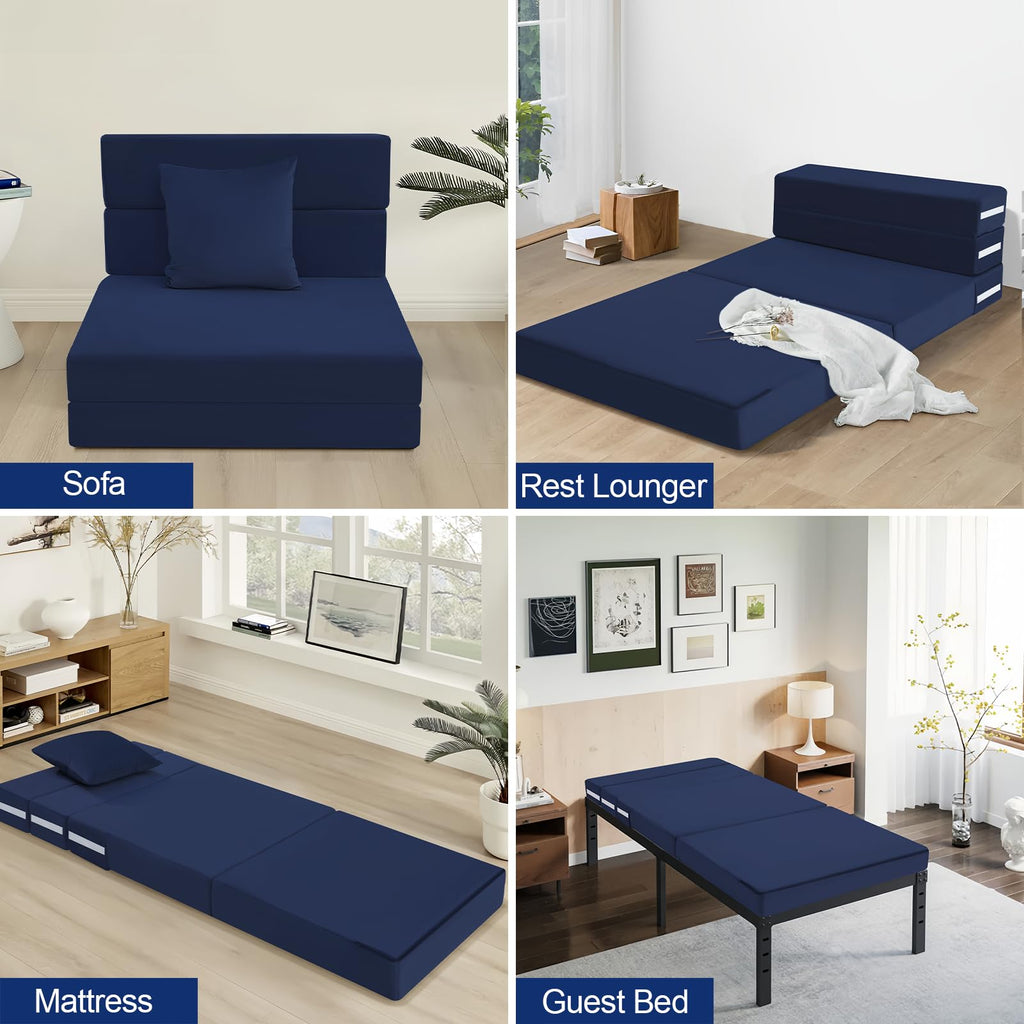 MeMoreCool Folding Floor Mattress Single, Fold Out Sofa Chair, Navy - image 5