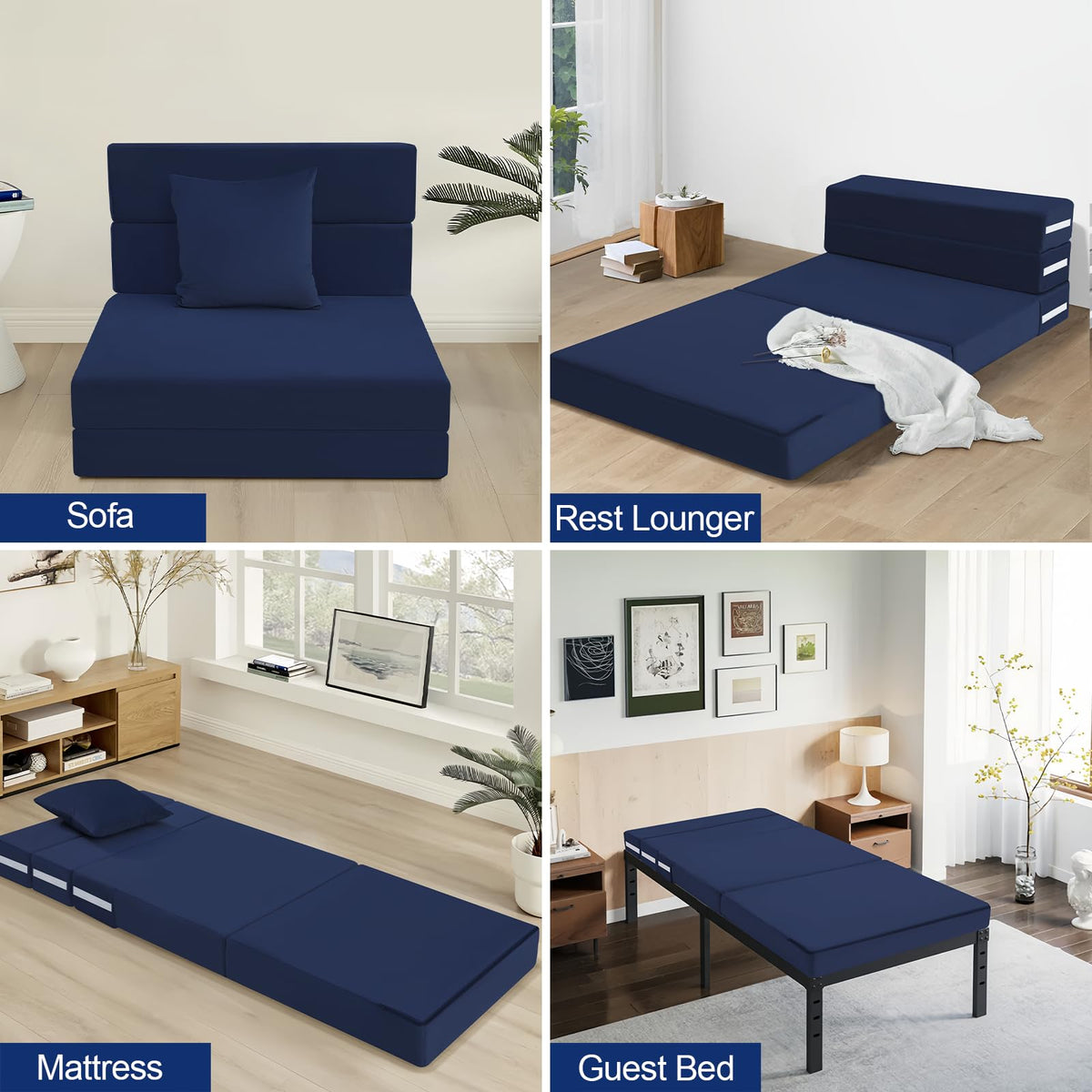 MeMoreCool Folding Floor Mattress Single, Fold Out Sofa Chair, Navy - image 5