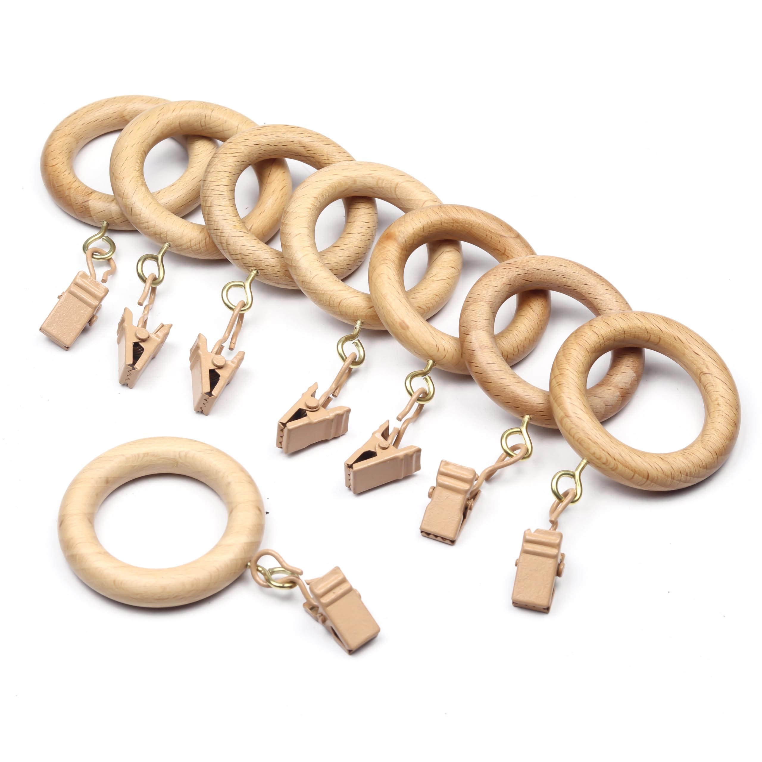 Rosewood Curtain Rings with Clips - 1.25 Inch, 12 Pack