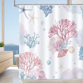 Bonhause Nautical Coral Shower Curtain | Blue & Pink Ocean Decor | 180x180cm