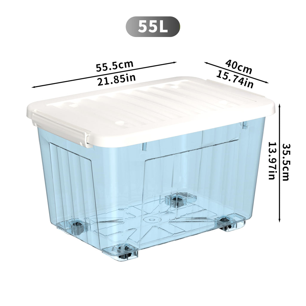 Cetomo 55L Plastic Storage Boxes with Wheels | Clear Stackable Bins, 6-Pack