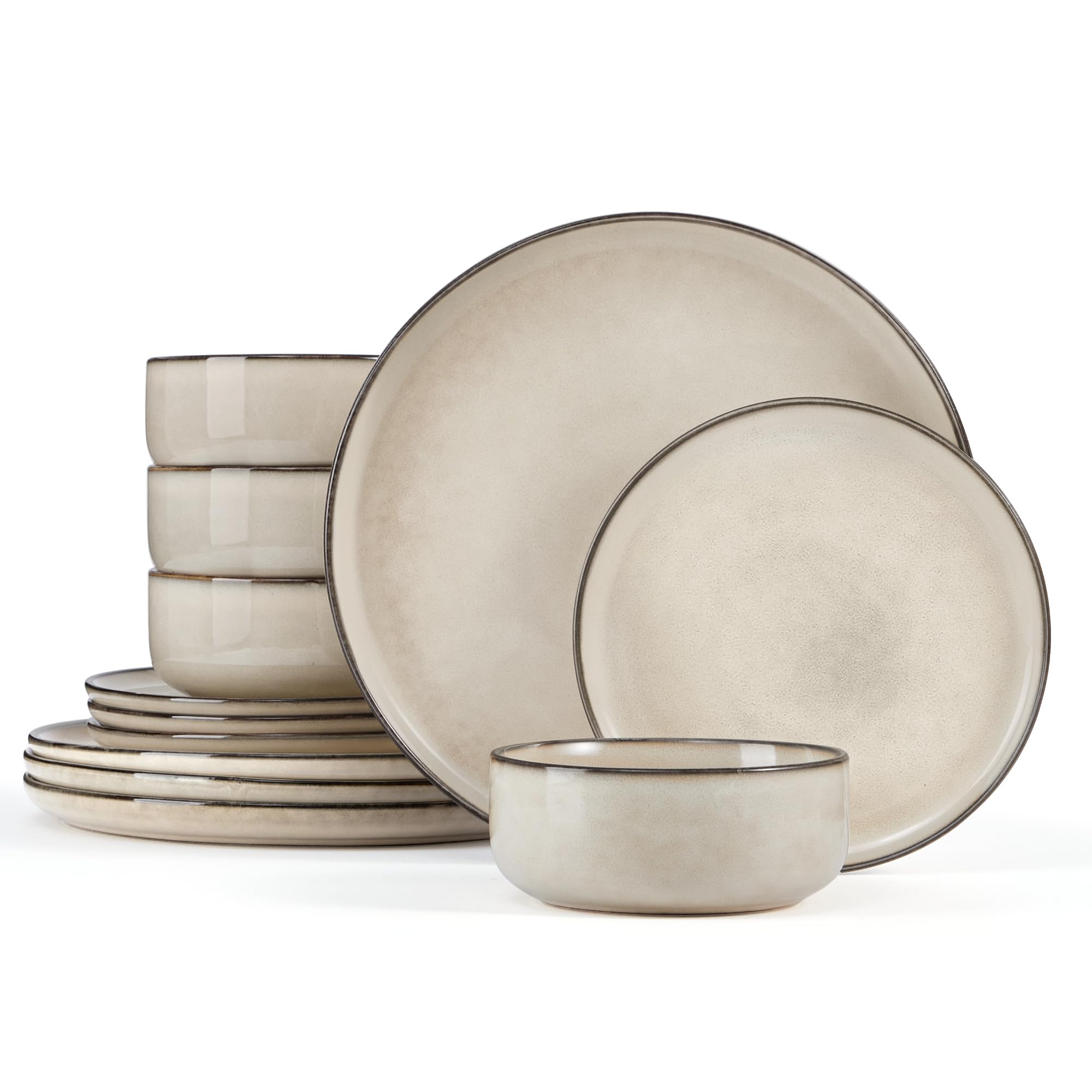 Homikit 12-Piece Stoneware Dinner Set – Reactive Glaze Blue Dinnerware