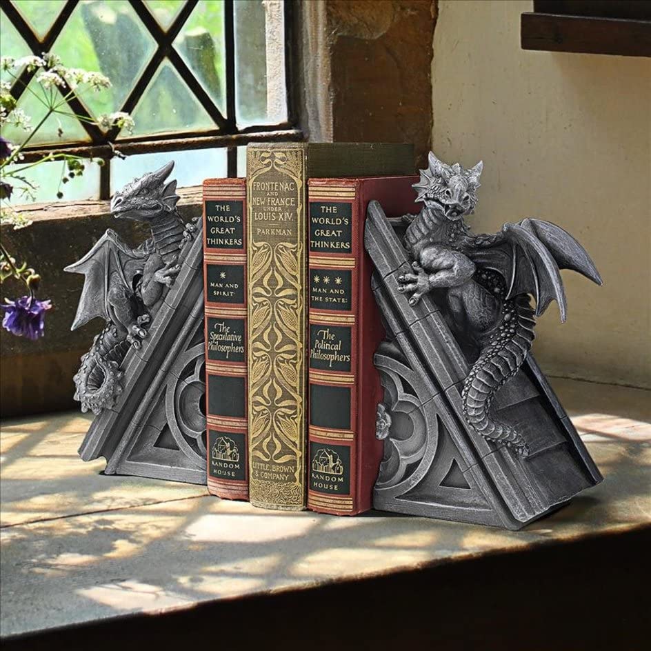 Design Toscano Castle Dragon Gothic Bookends - Grey Stone Polyresin, 2-Piece
