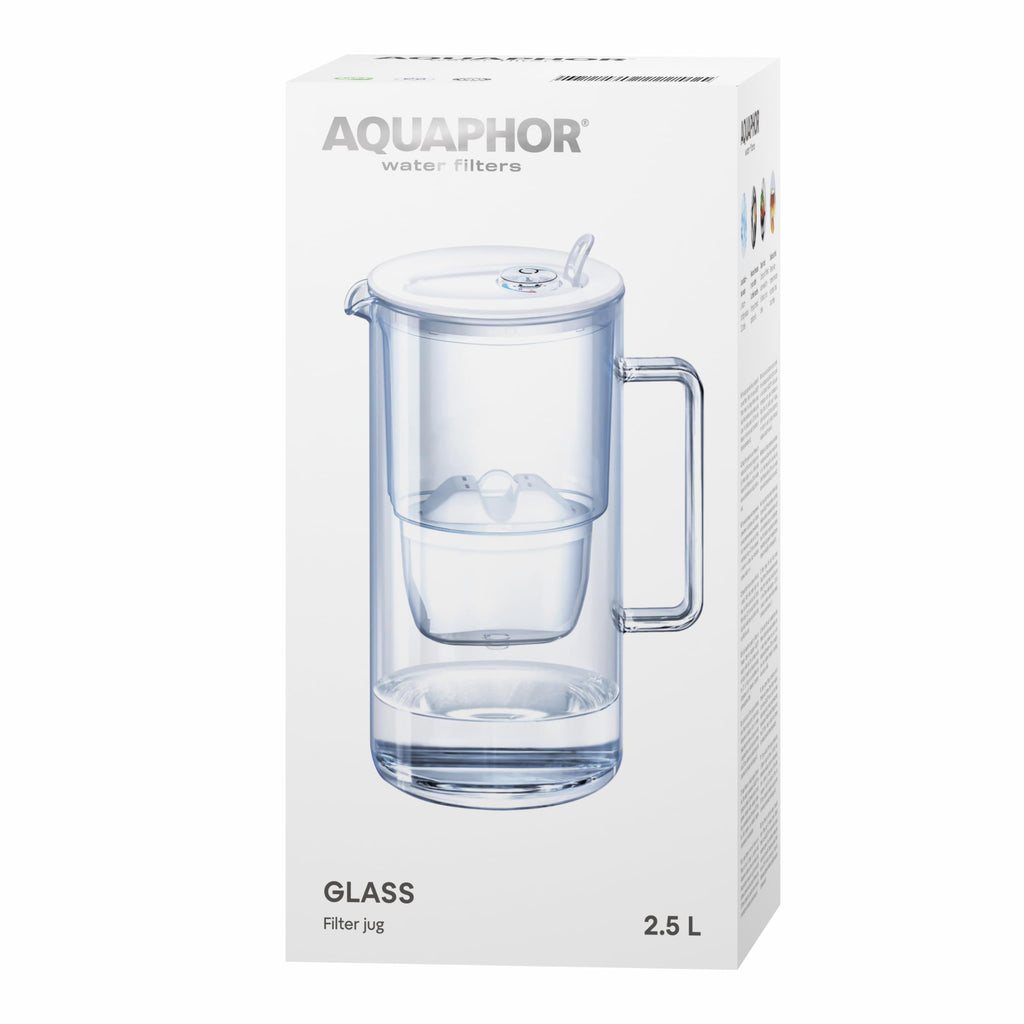 Aquaphor Glass Water Filter Jug – 2.5L White Carafe with Maxfor+ Filter