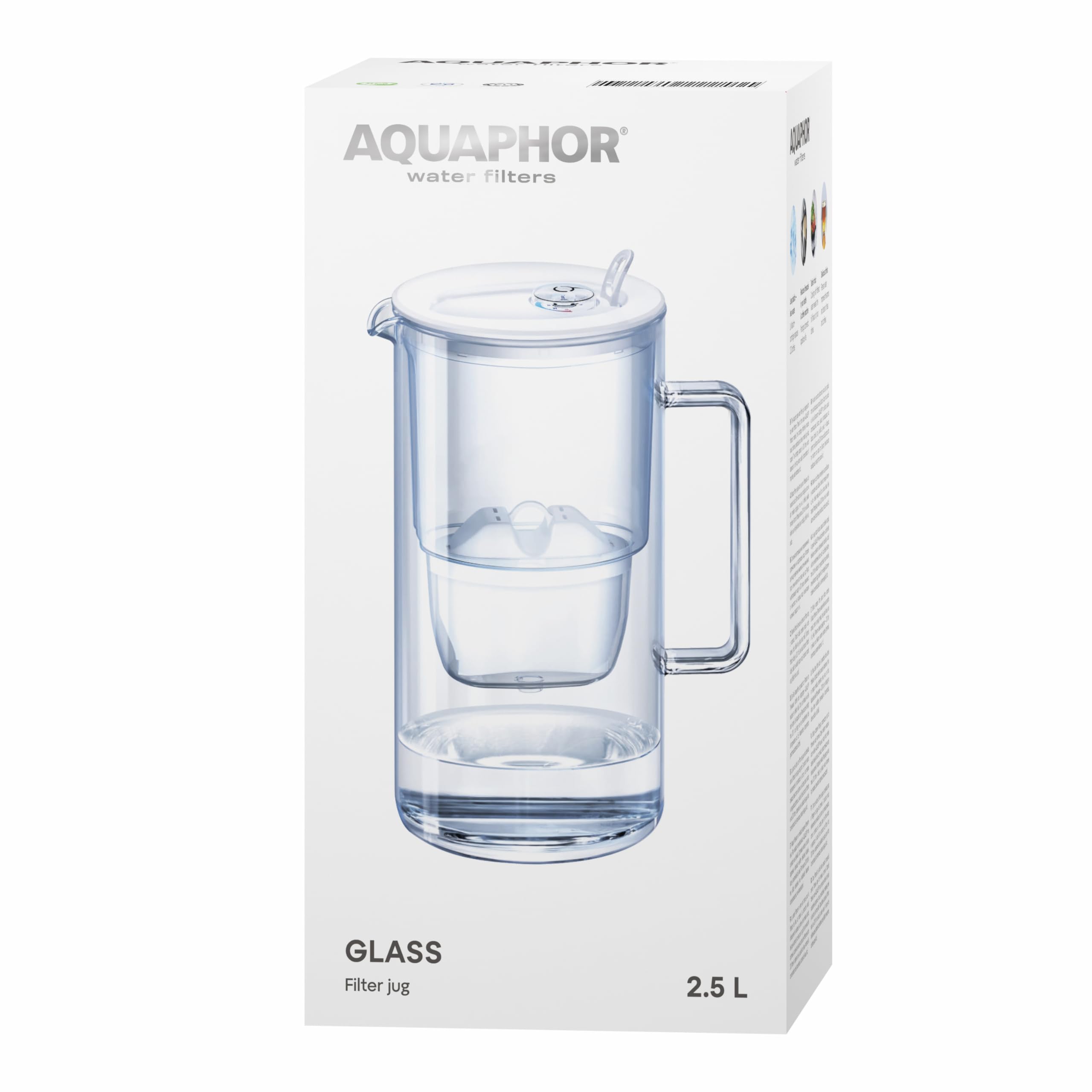 Aquaphor Glass Water Filter Jug – 2.5L White Carafe with Maxfor+ Filter