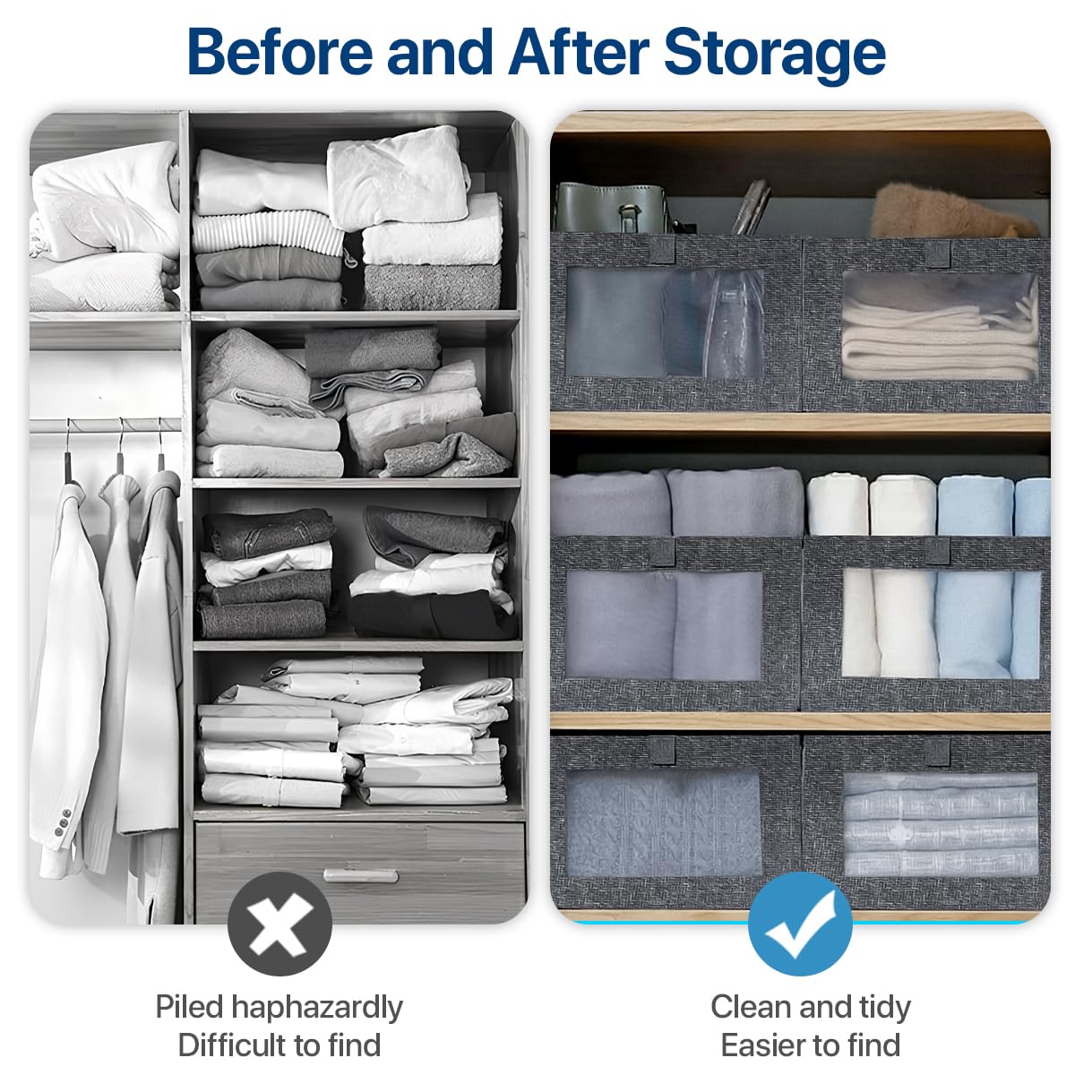 Niviy Clothes Storage Boxes 2 Pack, Foldable Fabric Wardrobe Organiser - image 3