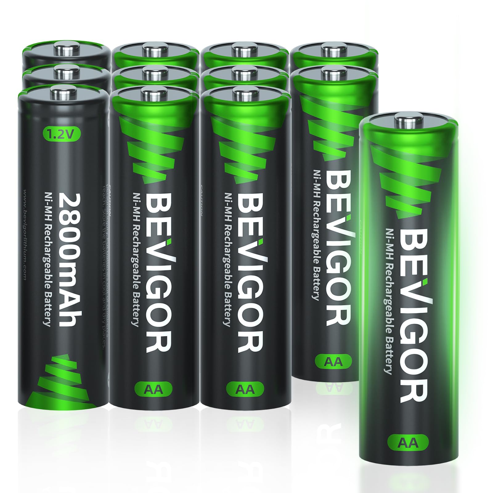 BEVIGOR AA Rechargeable Batteries | 2800mAh NiMH High Capacity 12 Pack