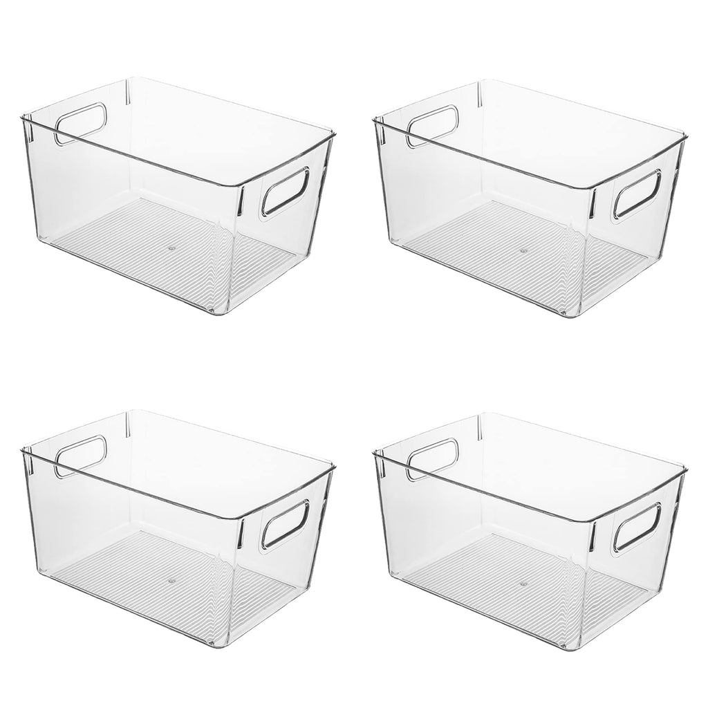 Amtido Clear Plastic Storage Bins | 4-Pack BPA-Free Kitchen Organisers