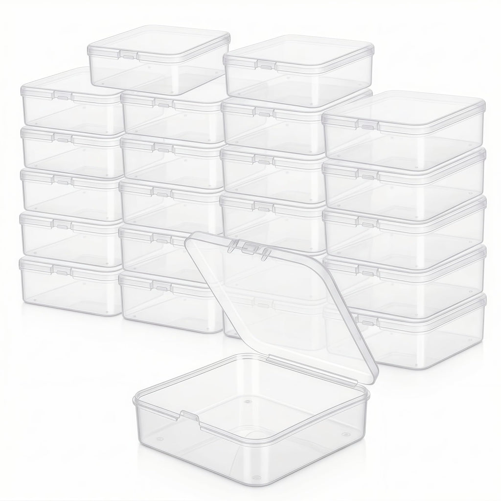 LJY Clear Square Plastic Boxes with Lids, 23 Pack, 3 x 3 x 1 in