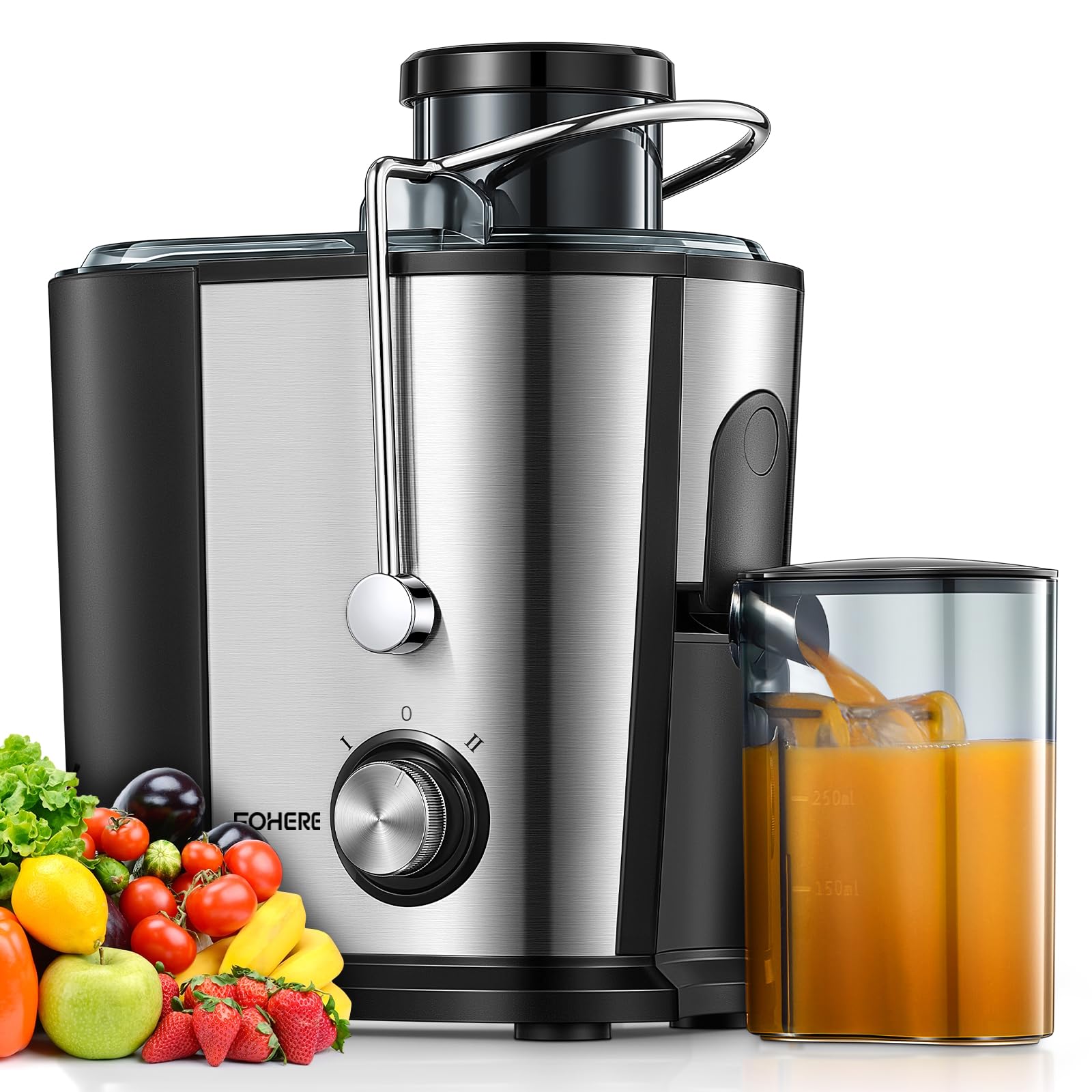 FOHERE Centrifugal Juicer Machine – 800W Wide Mouth Stainless Steel
