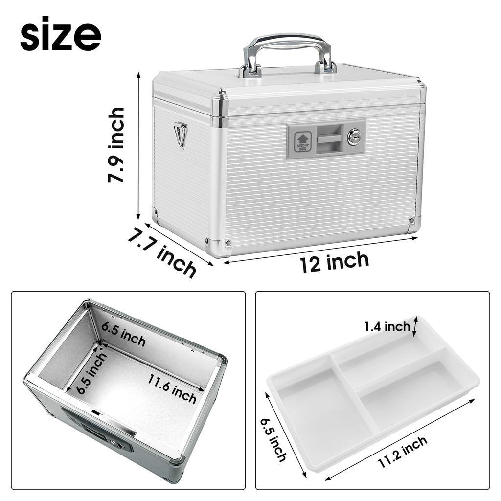 ZORVIDSON Medicine Lock Box – Portable Aluminium First Aid Case, Silver