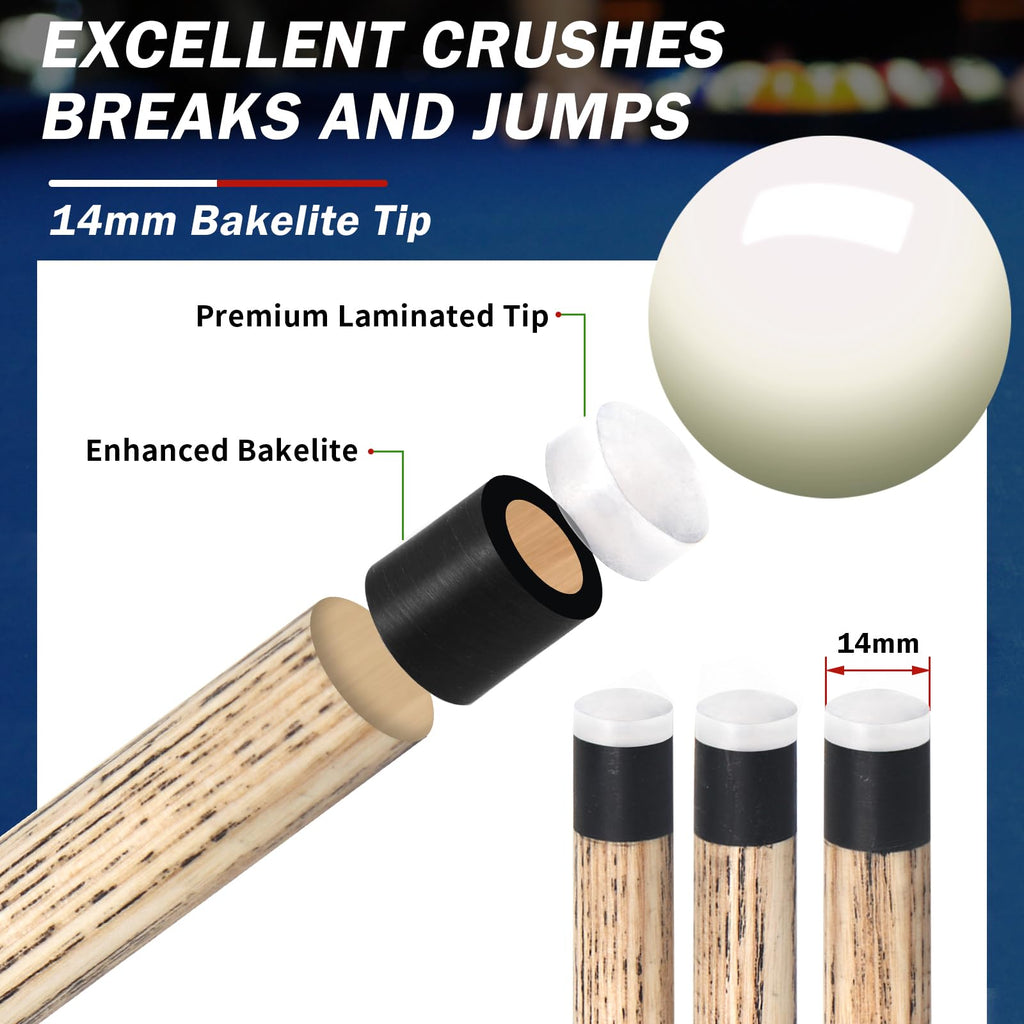 Aklot Heavy Jump Break Pool Cue | 23-25oz Ash Wood Stick | 14mm Tip