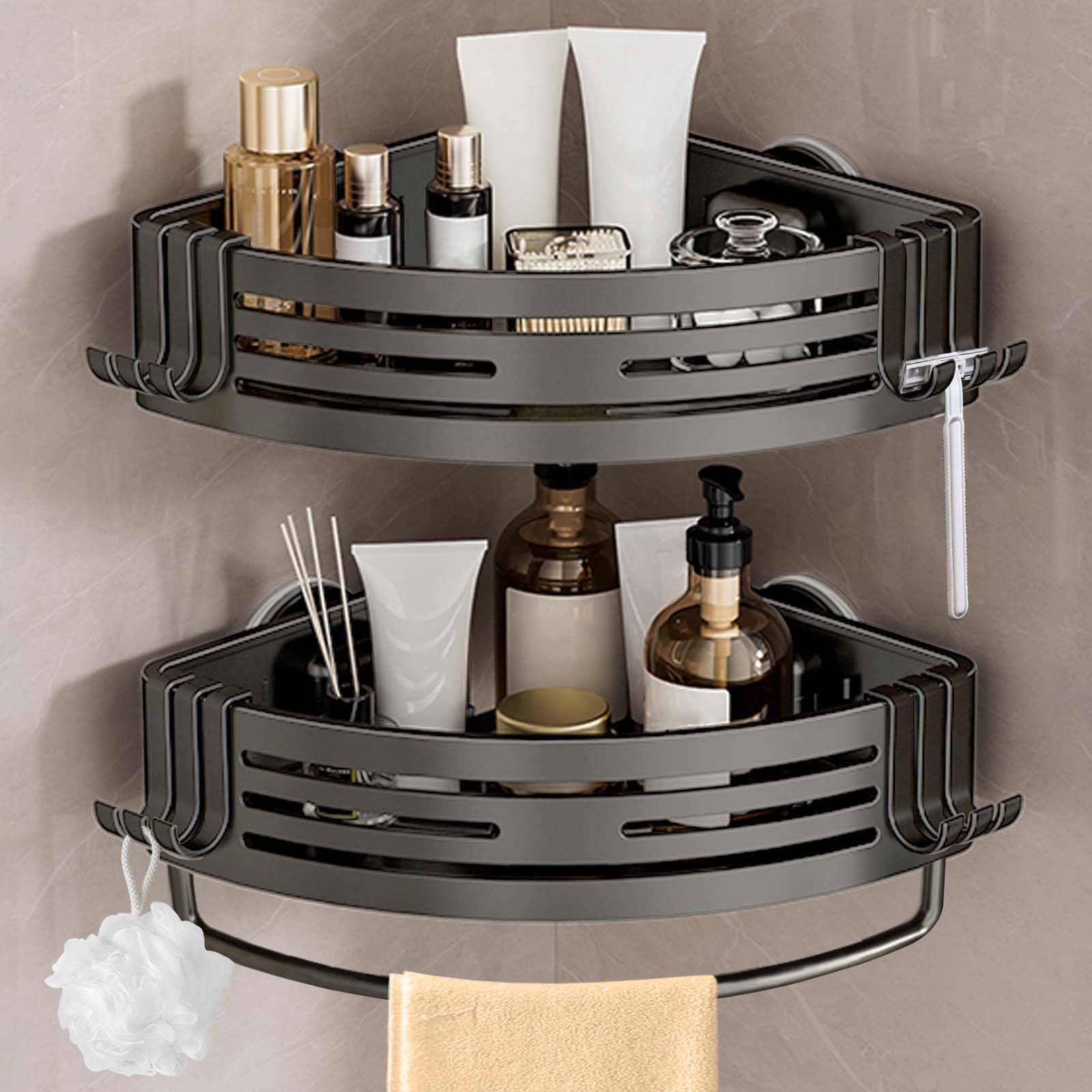 Lekesky Corner Shower Caddy Suction Cup | No-Drill Aluminum Shelf, 2-Pack
