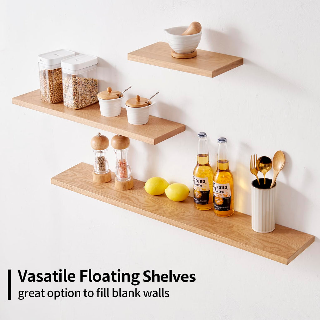 Gieanoo 60cm Solid Oak Wood Floating Shelf | Rustic Wall Mounted Ledge