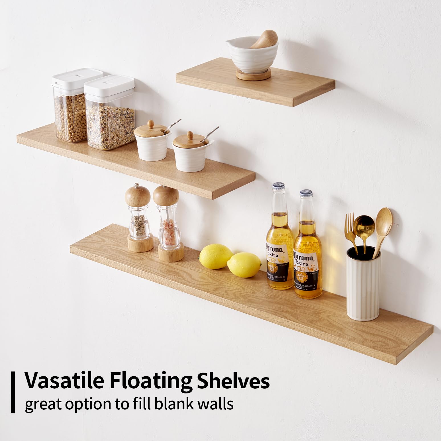 Gieanoo 70cm Floating Shelf – Solid Oak Wood Rustic Wall Display