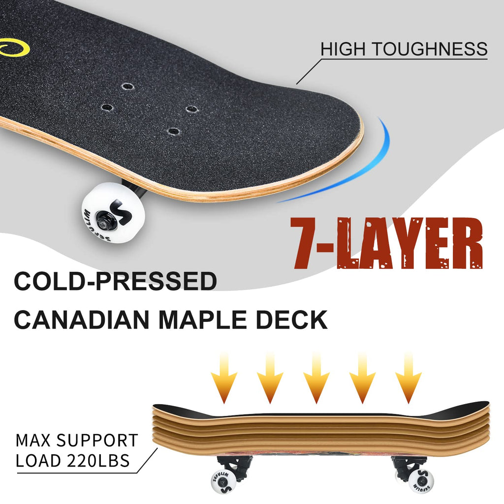 Sefulim Complete Skateboard – 31x8 Inch 7-Layer Canadian Maple Deck