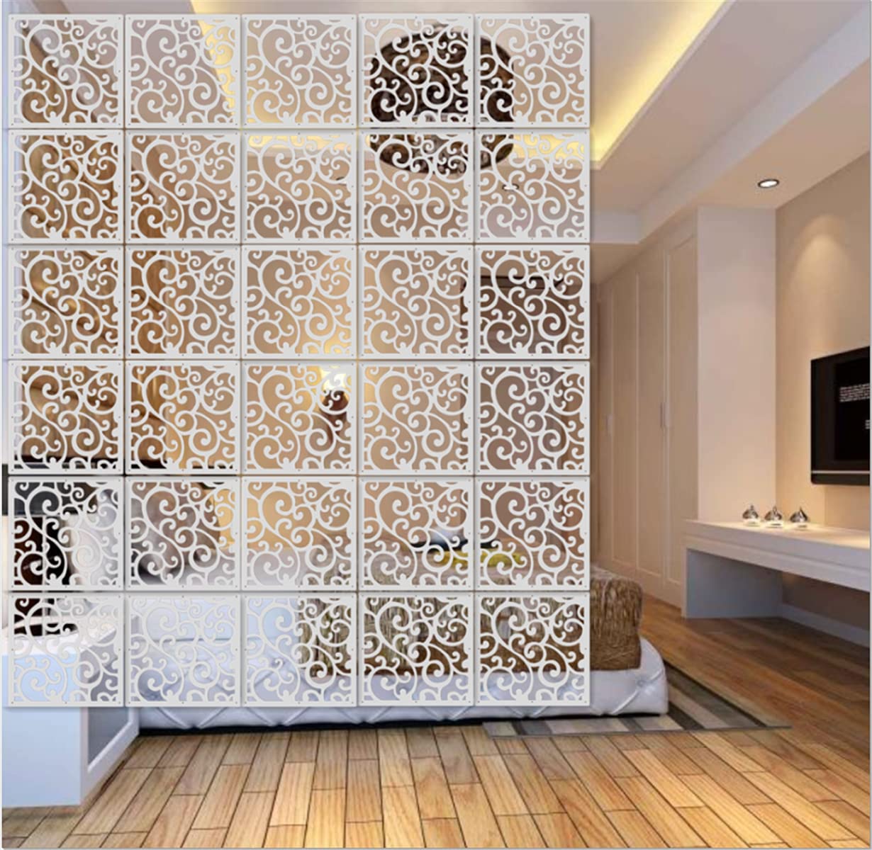 BMIDRUT 12-Piece Hanging Room Divider – White Wood-Plastic DIY Screen Panels
