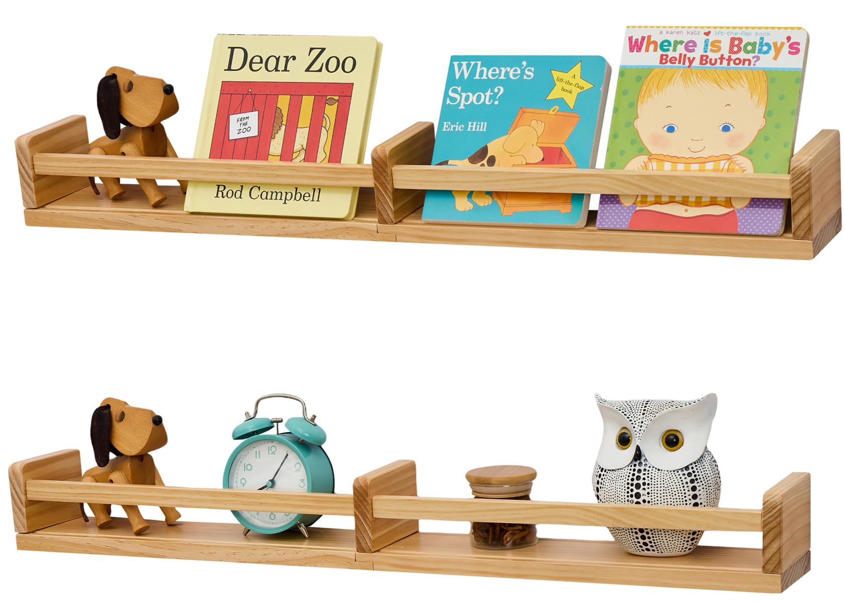 Gieanoo Nursery Floating Shelves | Set of 2 Solid Pine Wood 80cm Bookshelf