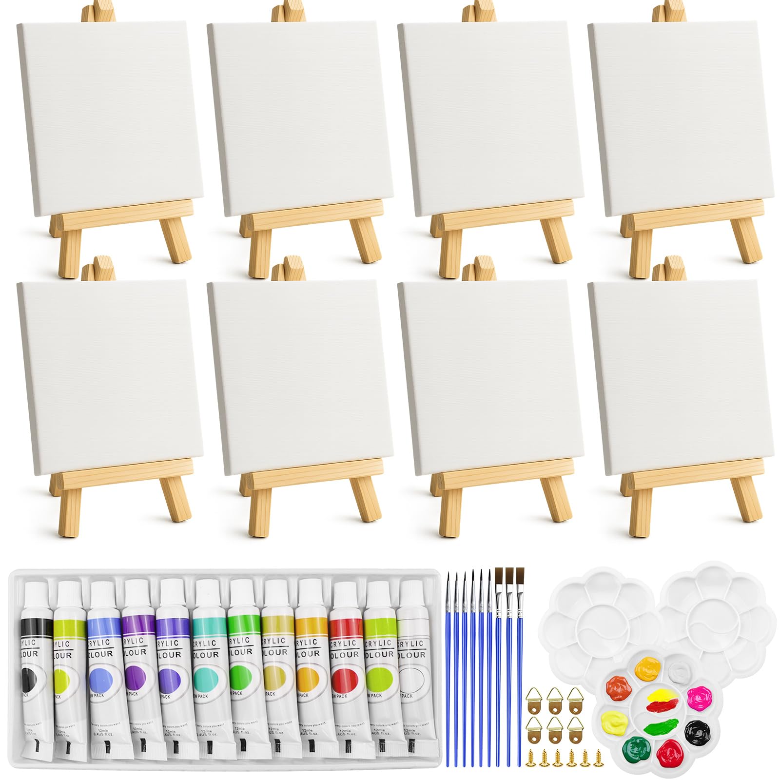 Zouboto 46-Piece Mini Canvas and Easel Set | 4x4 Acrylic Painting Kit