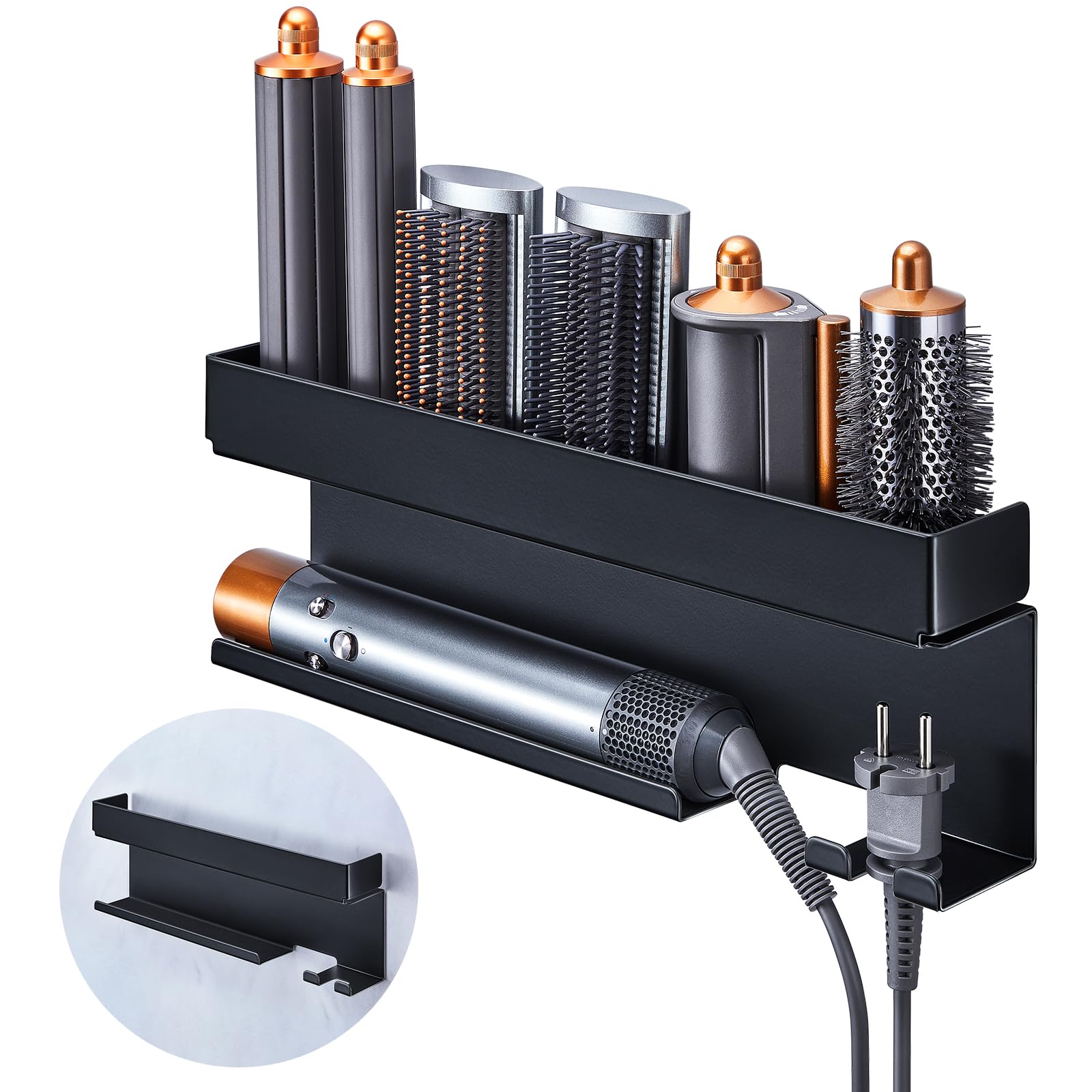 YYBO Hair Dryer Holder Wall Mount - Adhesive Hair Tool Organizer (Black)