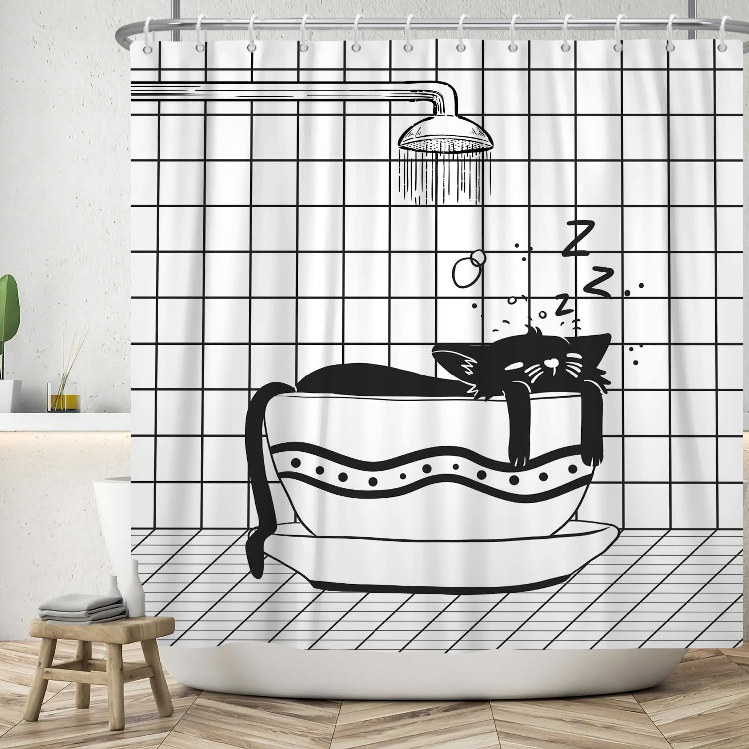 Jolof Store Funny Cat Shower Curtain | Waterproof Polyester – 180x200 cm