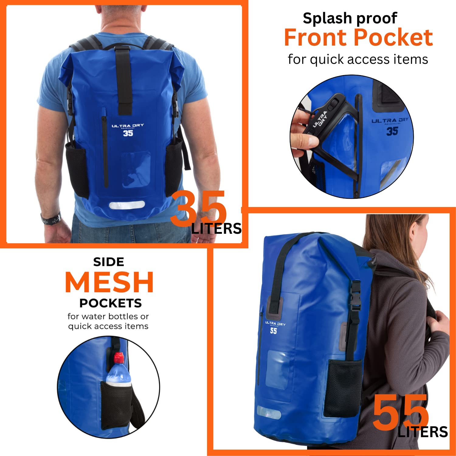 Jolof Store 35L Waterproof Dry Bag Backpack with IPX8 Phone Case – Blue