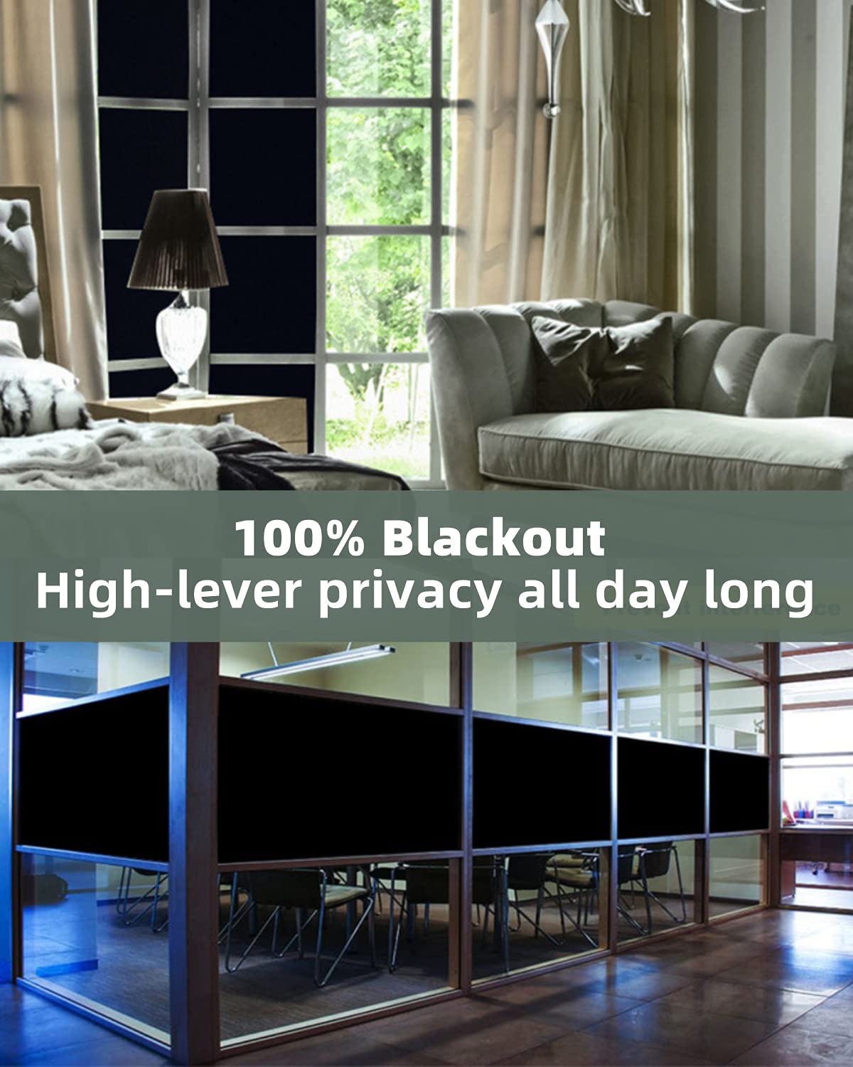 LOLIFEVE Blackout Window Film | 100% Light Blocking Privacy Glass Tint