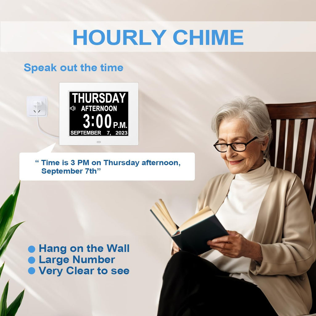 Yuanzeco 8 Inch Digital Calendar Day Clock for Elderly | 15 Alarm Options