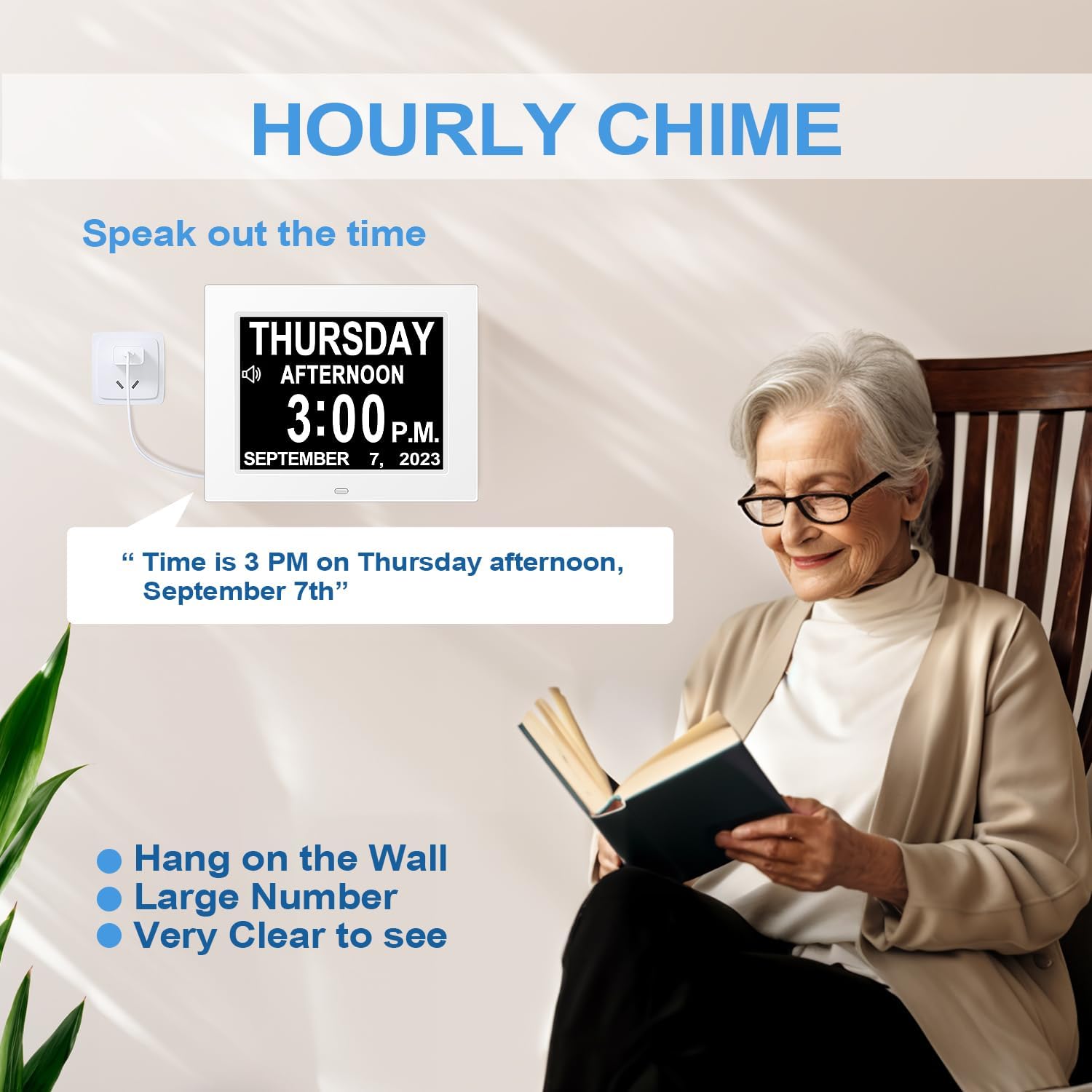 Yuanzeco 8 Inch Digital Calendar Day Clock for Elderly | 15 Alarm Options
