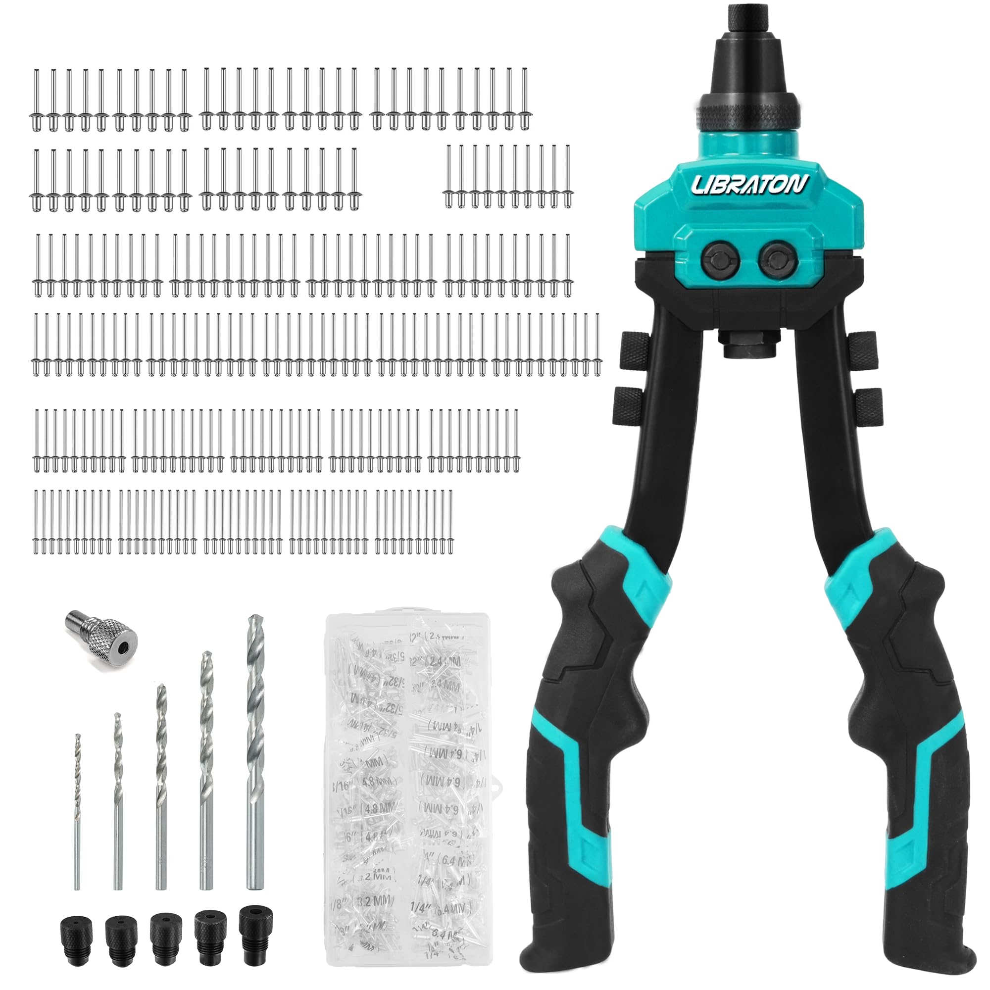 Libraton Heavy Duty Two-Handed Rivet Gun Set with 250 Aluminum Rivets