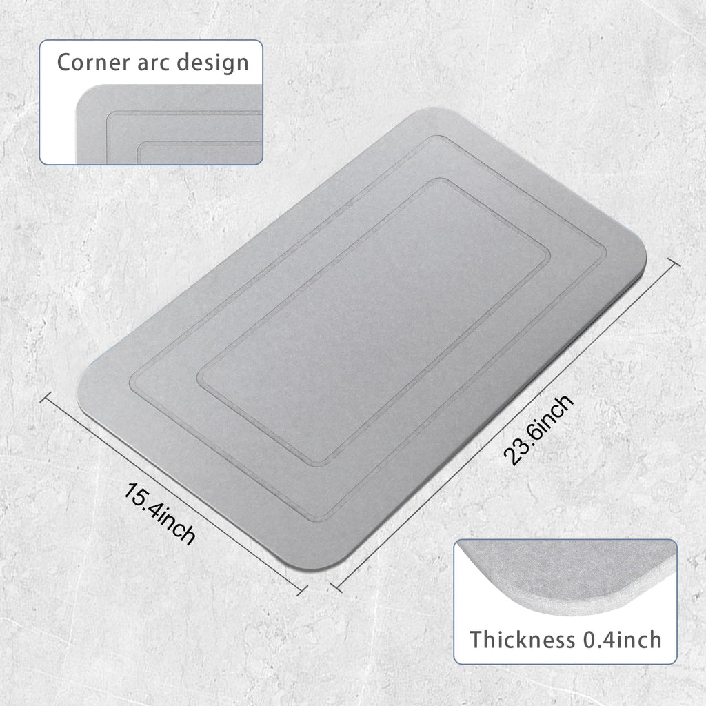 HUMIGA 2-Pack Diatomaceous Earth Stone Bath Mat - Non-Slip Pale Gray