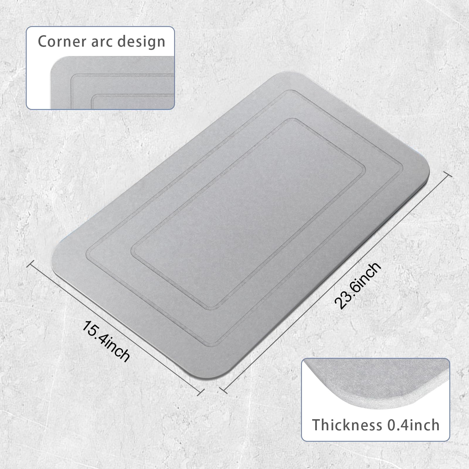 HUMIGA 2-Pack Diatomaceous Earth Stone Bath Mat - Non-Slip Pale Gray