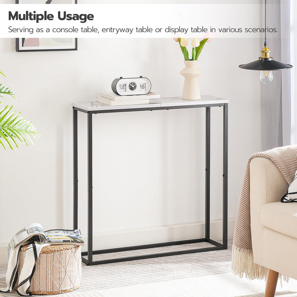 HOOBRO Narrow Console Table – Slim Marble & Metal Hallway Table for Small Spaces