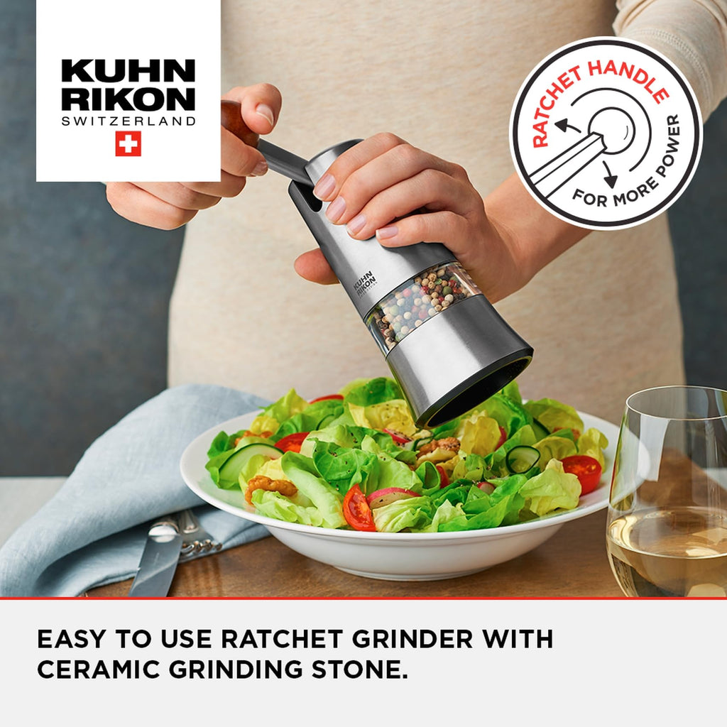 Kuhn Rikon Ratchet Spice Grinder – Stainless Steel Salt & Pepper Mill