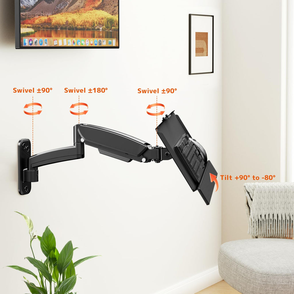 PUTORSEN Wall Mounted Keyboard Tray, Pneumatic Spring, Height Adjustable - image 4