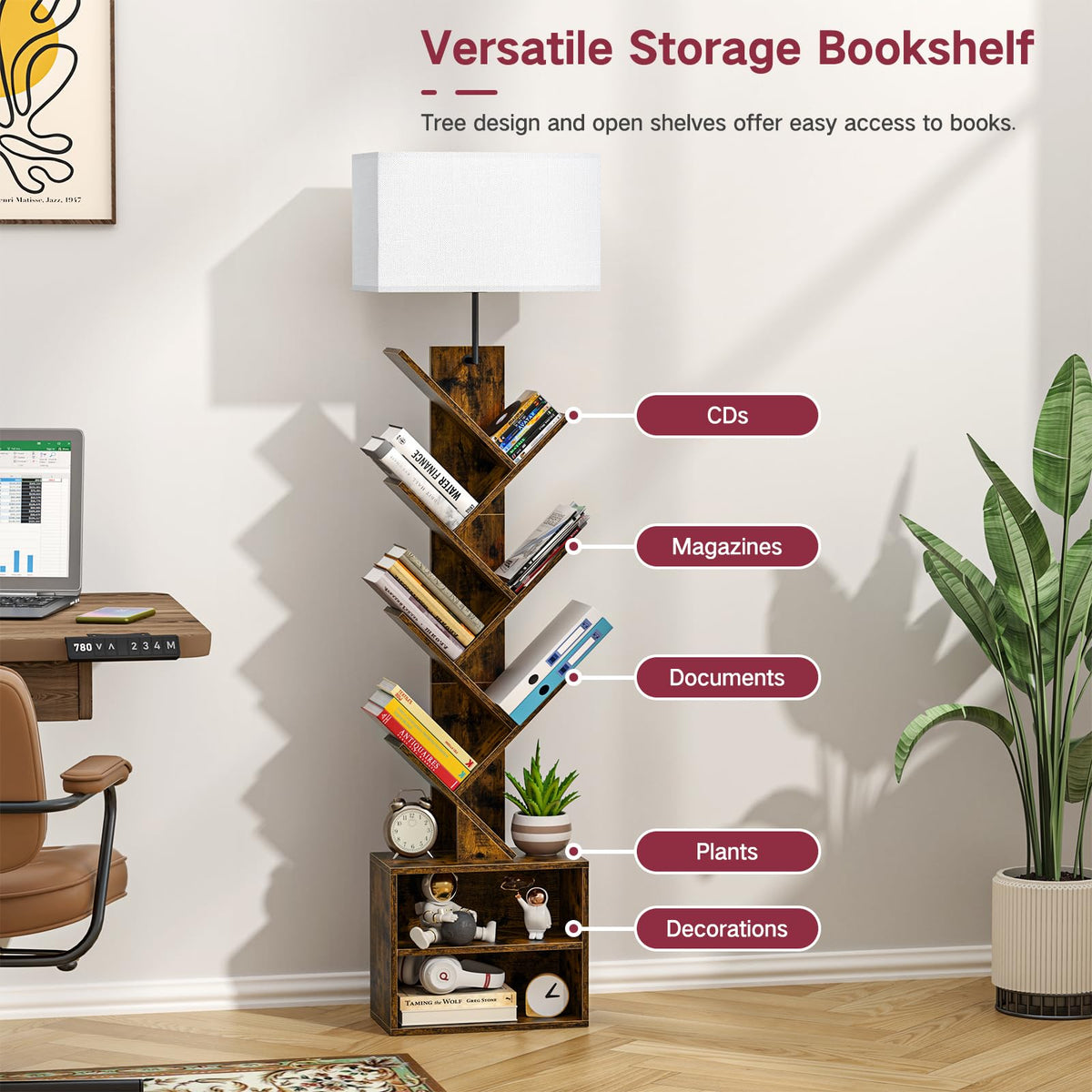 OUTONLIFE 9 Tier Tree Bookshelf with Light and Cabinet, Remote & Timer - image 5