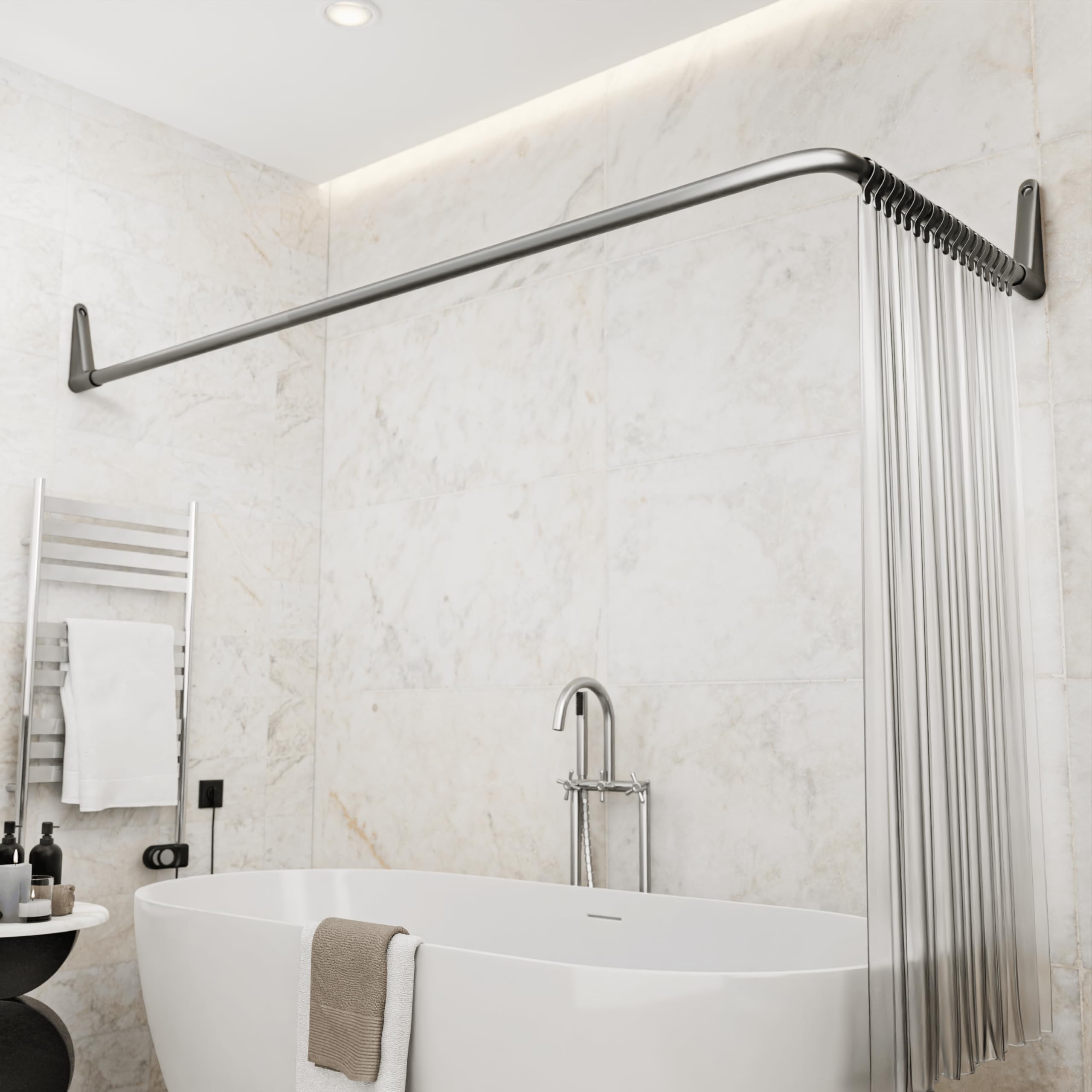 Jolof Store Erica Corner Shower Curtain Rod – Stainless Steel L-Shape