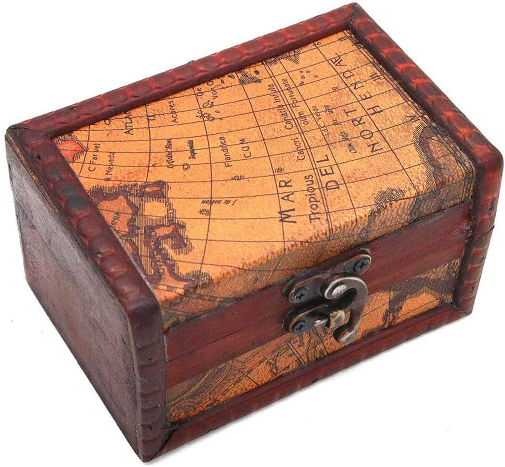 POFET Vintage Metal Lock Wooden Storage Box Jewelry Treasure Organizer Chest Case Gift Box - Map - image 1