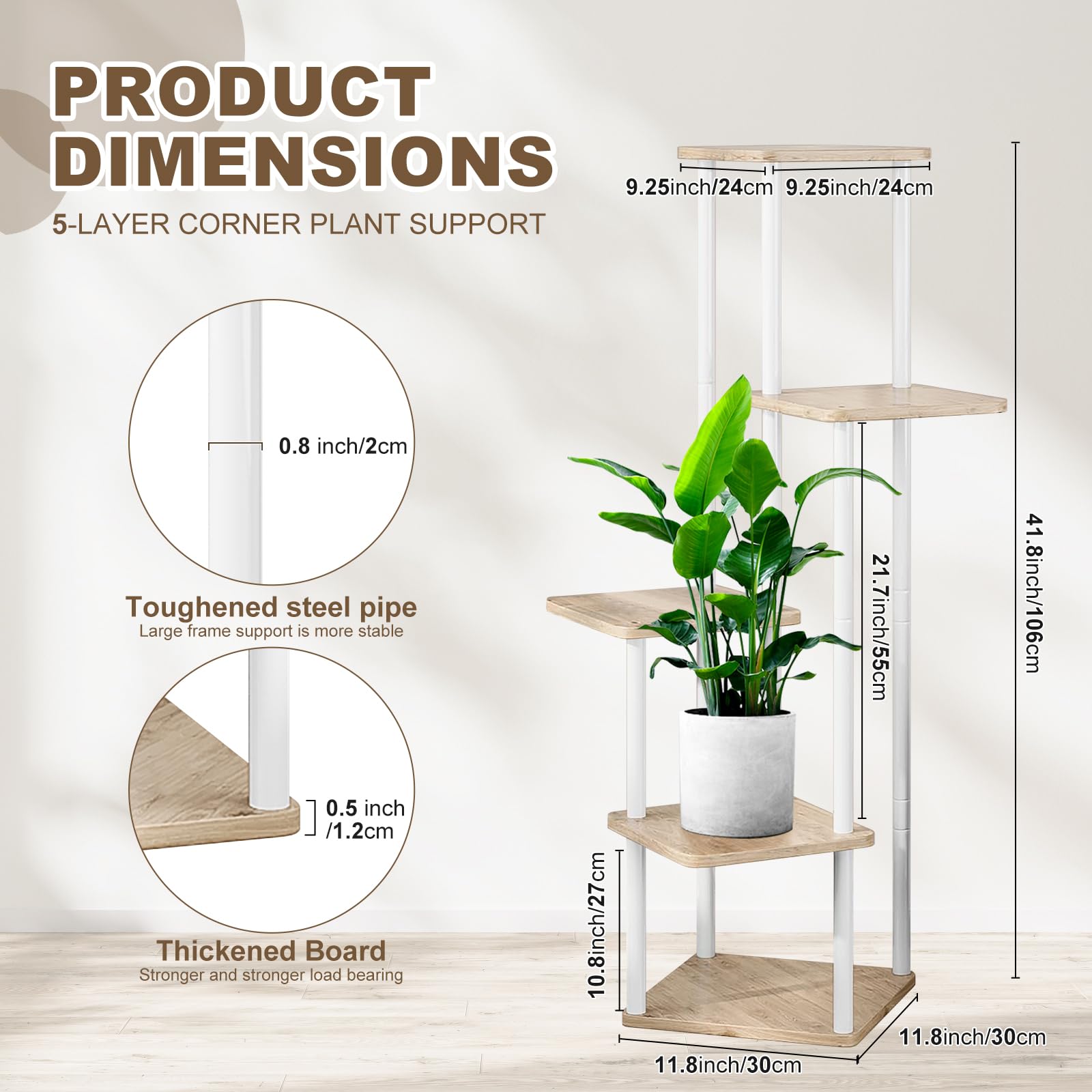 VASZOLA 5-Tier Wood & Metal Plant Stand – Tall Corner Flower Pot Rack