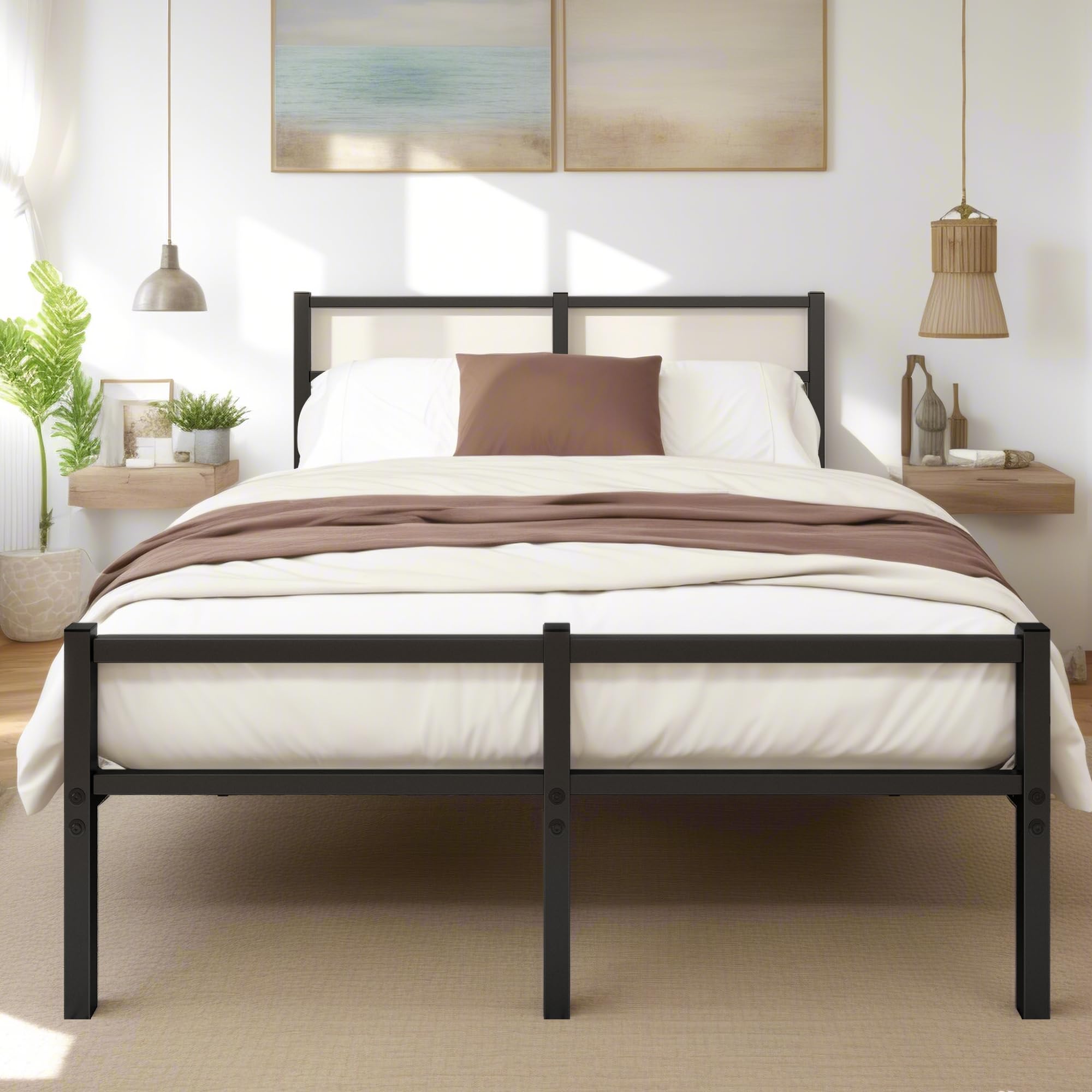 ARFARLY Metal Bed Frame 120x200 cm – Sturdy Double Guest Bed, Black