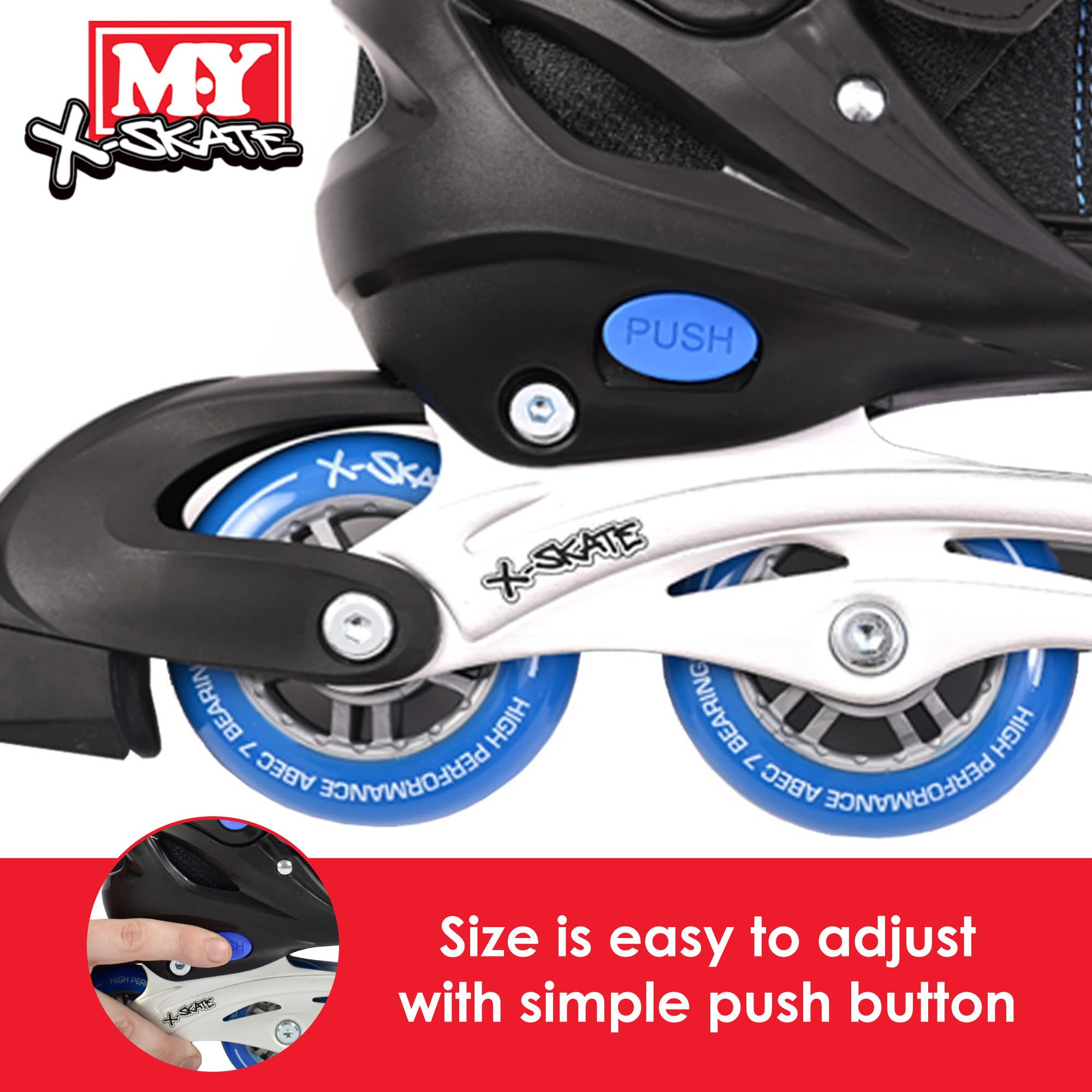 M.Y X-Skate Kids Adjustable Inline Roller Skates - Blue - Small