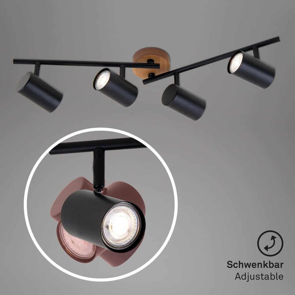 Briloner Retro Ceiling Spotlight – 4-Light Vintage Wood & Metal Lamp