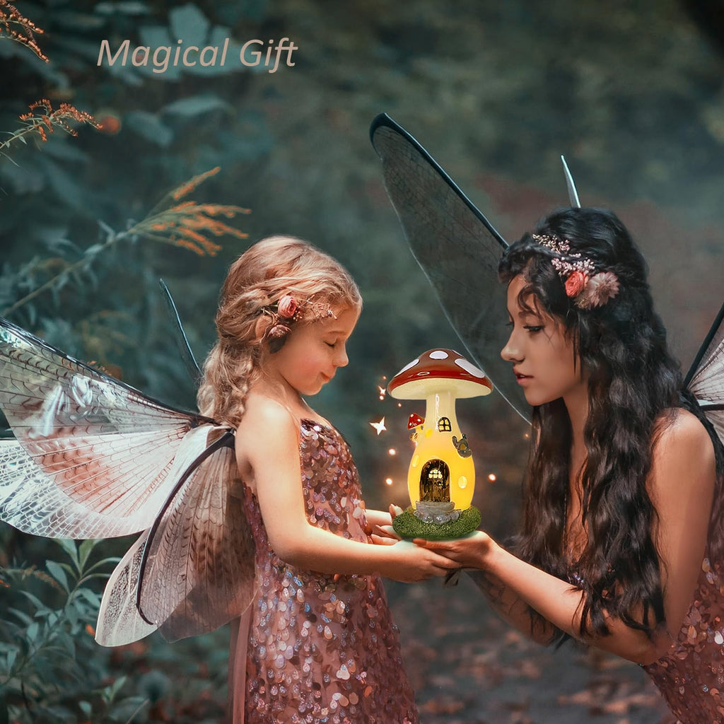 Coonoe Solar Fairy Garden Mushroom House Light – Waterproof Yard Statue