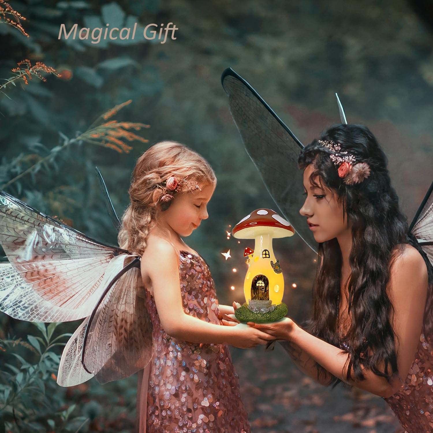 Coonoe Solar Fairy Garden Mushroom House Light – Waterproof Yard Statue
