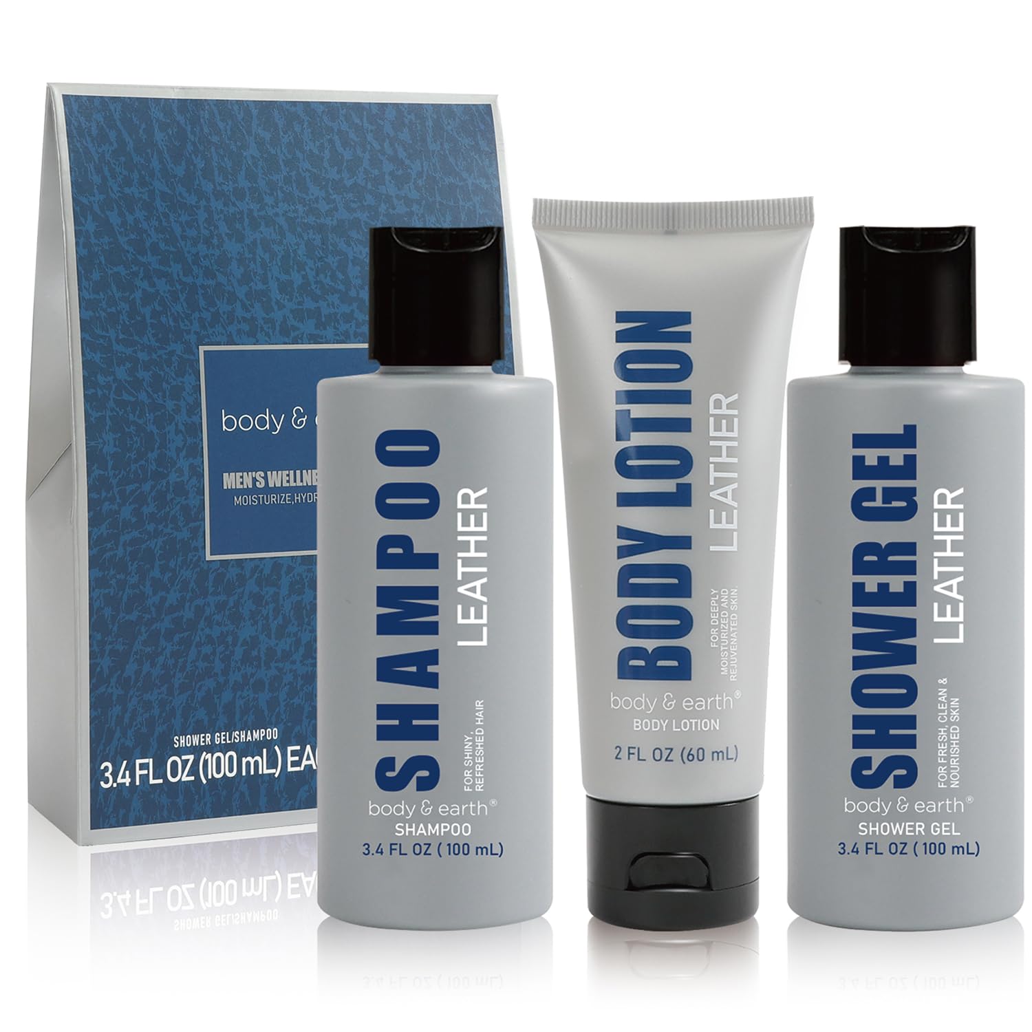 Body & Earth Men's 3-Piece Leather Scent Bath & Body Gift Set