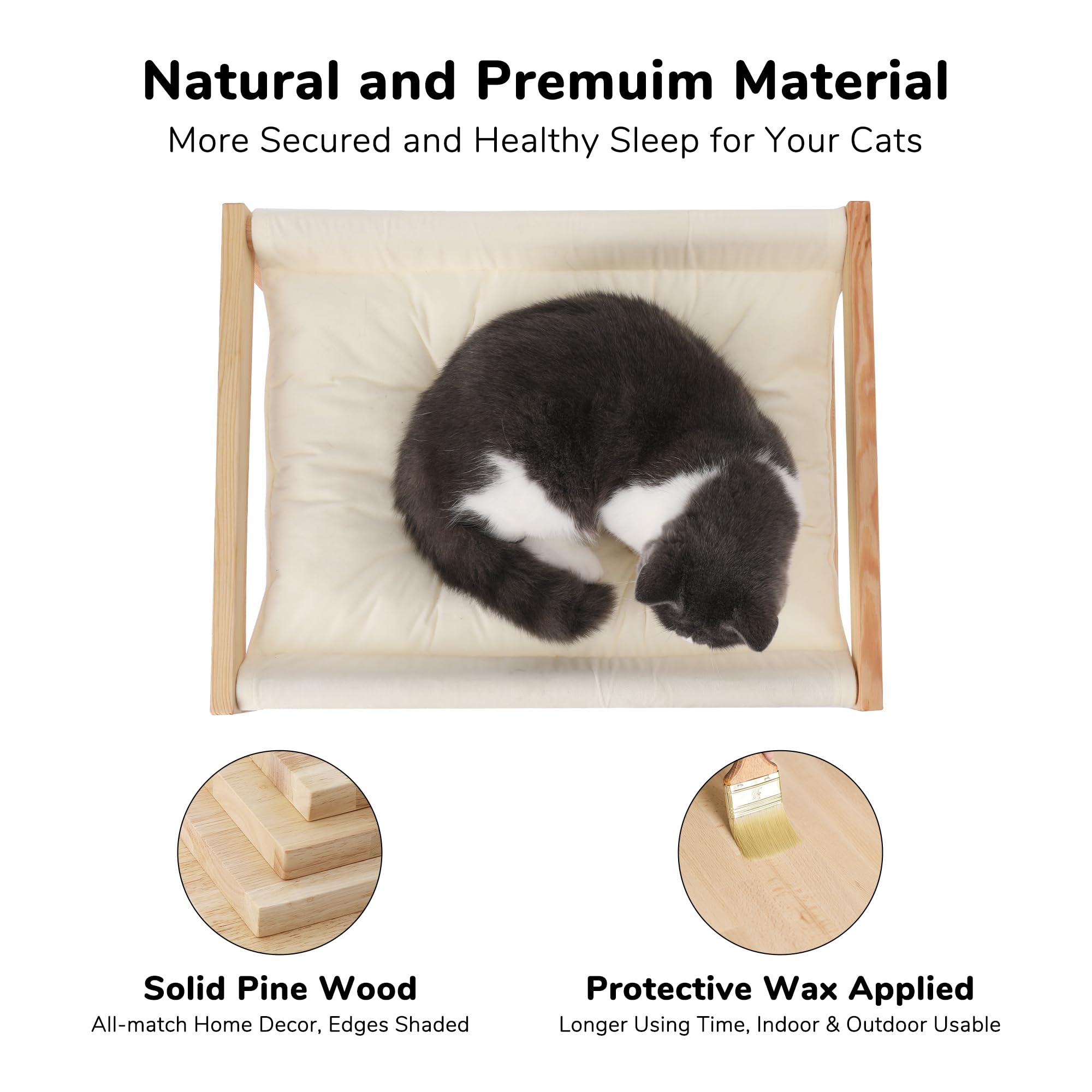 FUKUMARU Elevated Wooden Cat Hammock | Plush Velvet Indoor Pet Bed