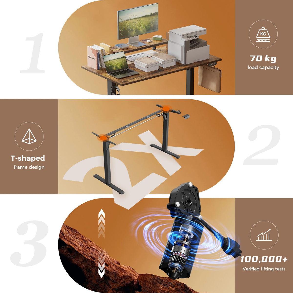 Klicelor Eletric Height Adjustable Desk, Movable Monitorstand, 160x80cm - image 3