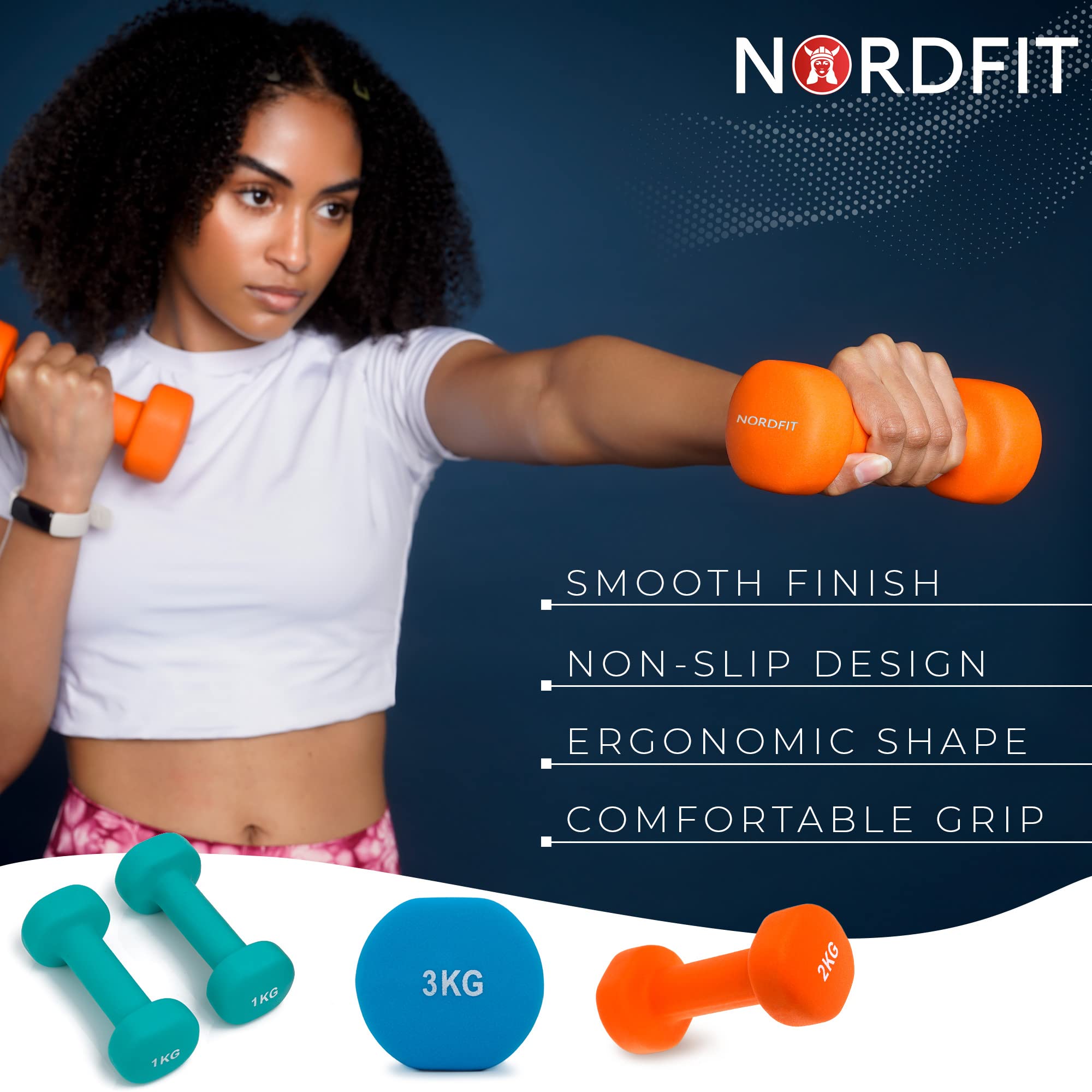 Nordfit Neoprene Coated Dumbbells | Cast Iron Hand Weights Set 1kg–5kg