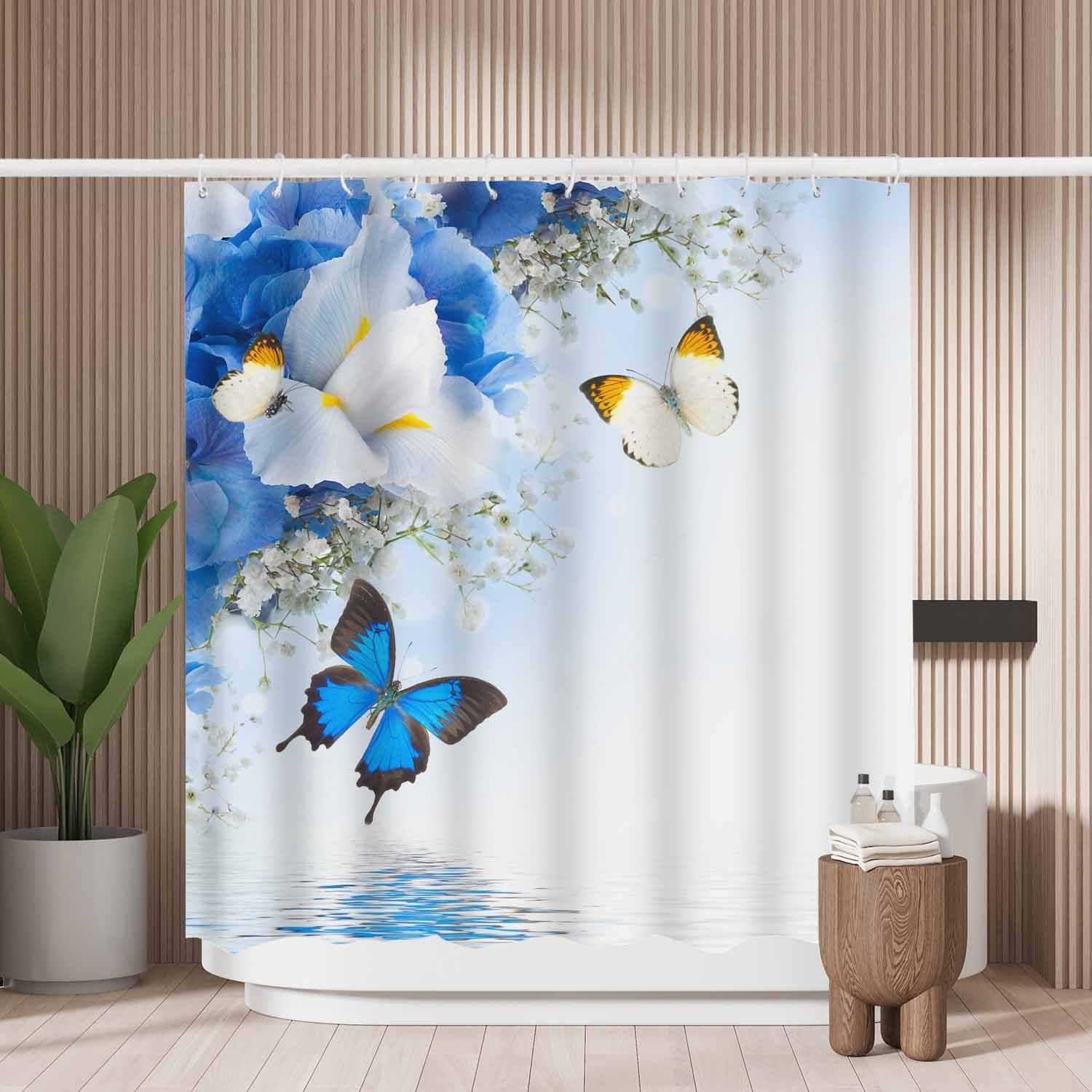 Blue Butterfly Shower Curtain – Waterproof Mold Resistant