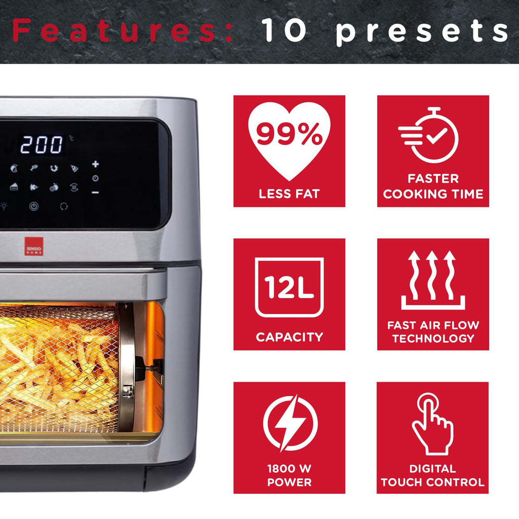 Sensio Home 12L Air Fryer Oven | 10-in-1 Digital Rotisserie & Dehydrator